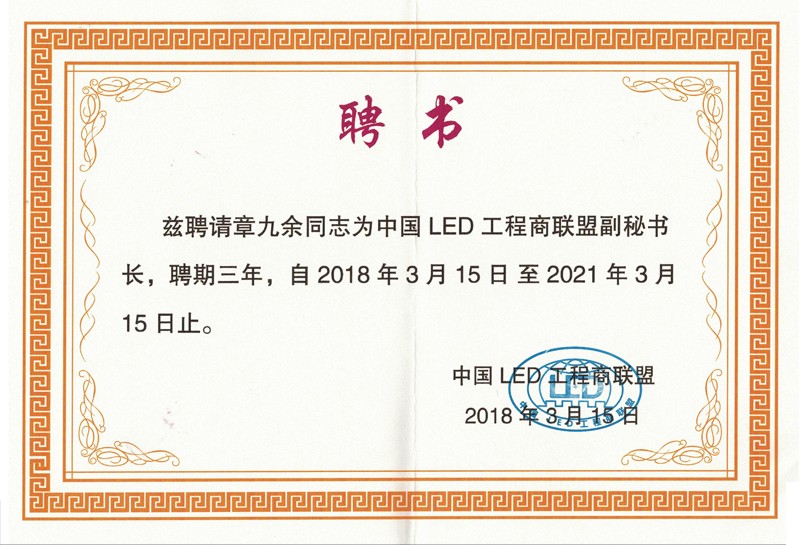 中国led工程商联盟副秘书长聘书